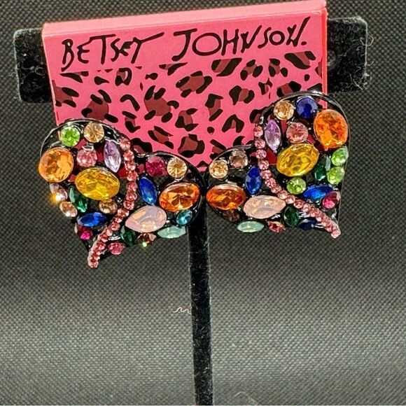 EARRINGS! Betsey Johnson Heart Multi-Color Gemstone Earrings BNWT - Picture 2 of 5